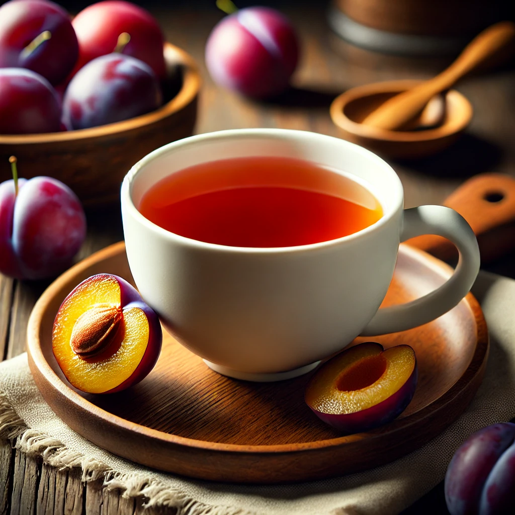 A cup of warm plum tea – A natural detox tea for digestion and stomach health.
