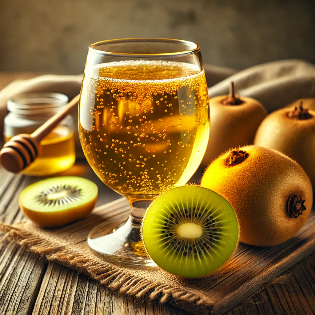 A glass of fermented gold kiwi juice – A gut-friendly, probiotic-rich drink for digestive health.
