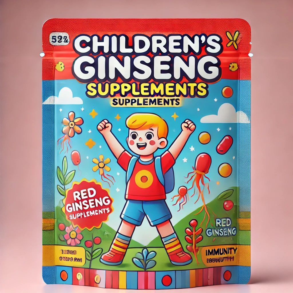 A pack of children's red ginseng supplements – Kids require lower dosages of red ginseng with child-safe formulations.
