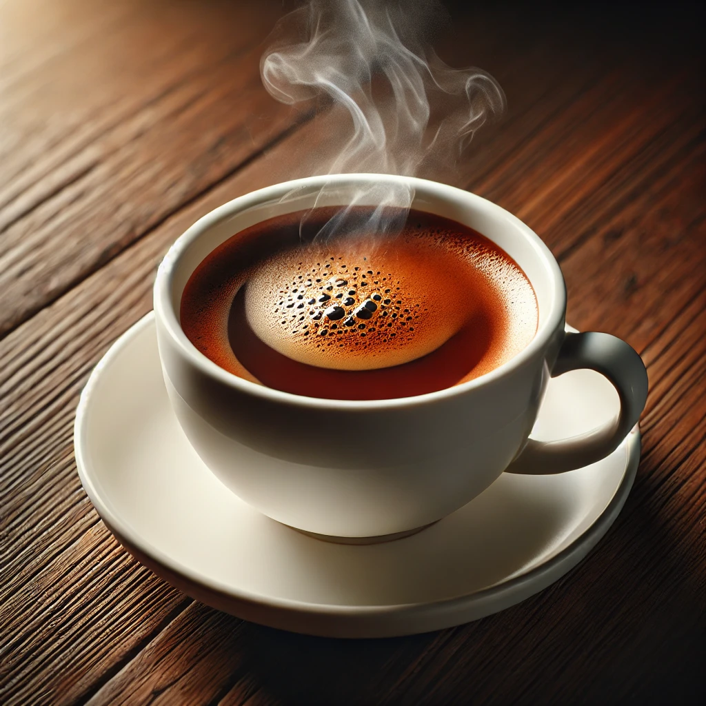 A steaming cup of coffee – Coffee for mental alertness and cognitive performance.
