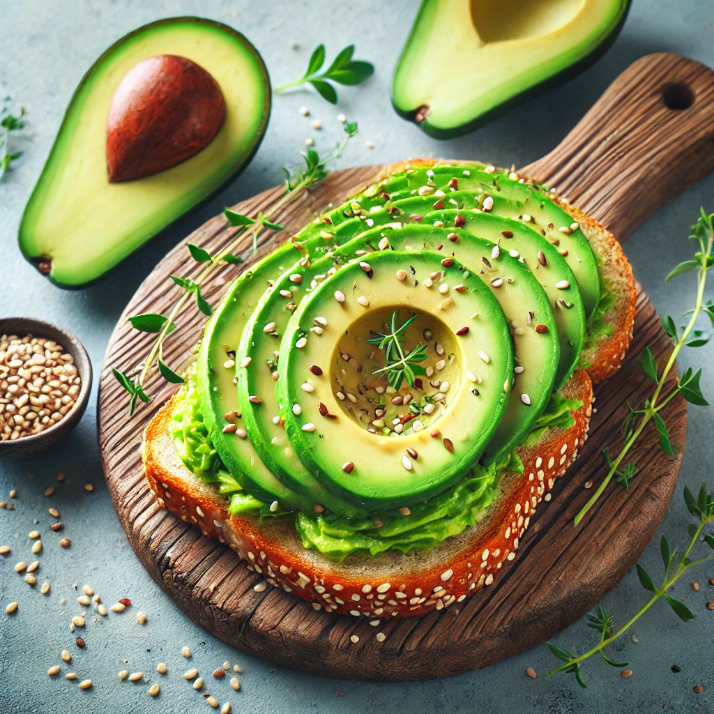 Sliced avocado on toast – Rich in healthy fats and folate, supporting mood stability and brain health.
