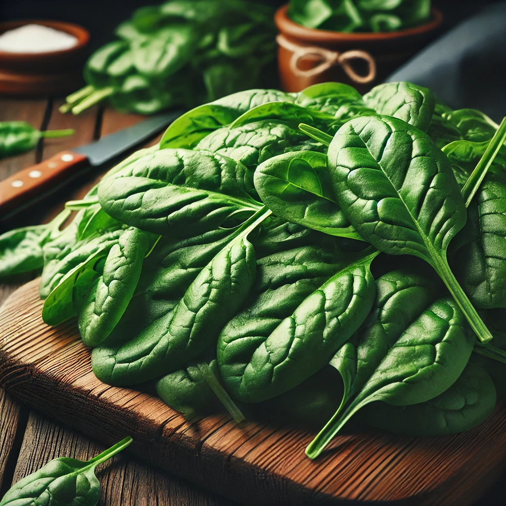 Fresh spinach leaves – High in folate, promoting serotonin production and reducing stress.
